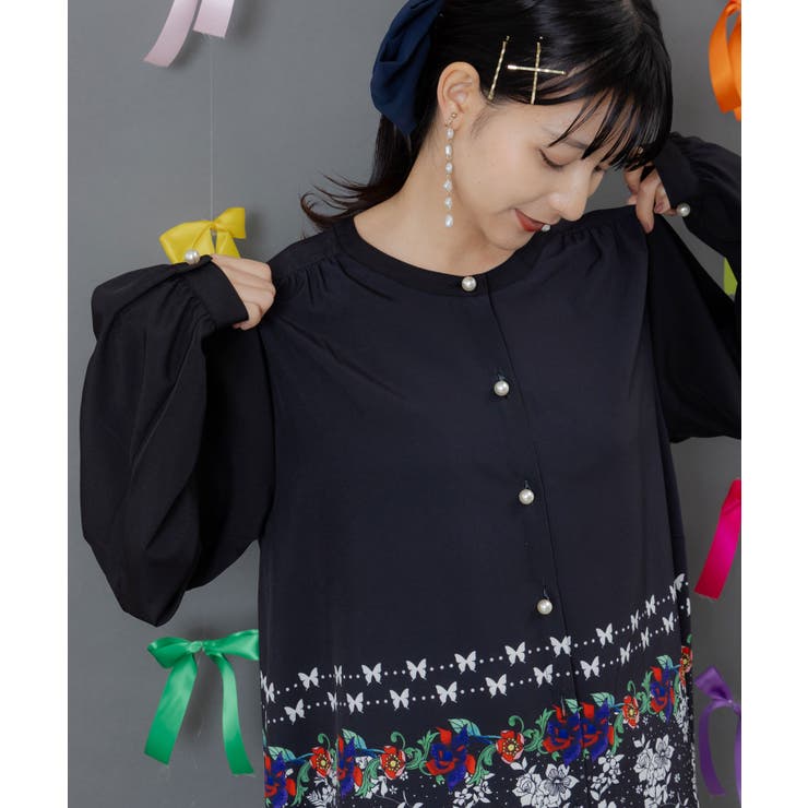 冬のオーナメント×花柄 前開きワンピース | ScoLar | 詳細画像5 