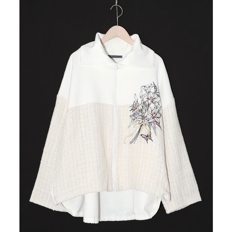 ダンボールニット×ツイード花刺繍ブルゾン | ScoLar | 詳細画像9 