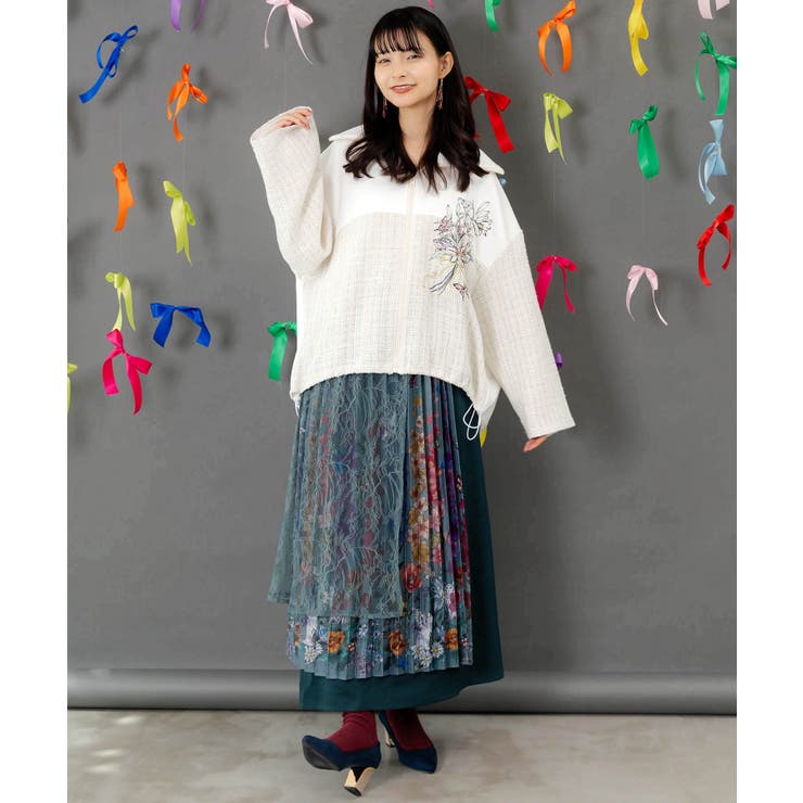 ダンボールニット×ツイード花刺繍ブルゾン | ScoLar | 詳細画像1 