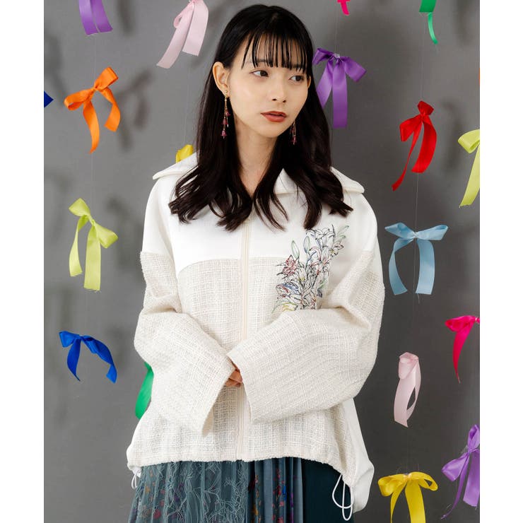 ダンボールニット×ツイード花刺繍ブルゾン | ScoLar | 詳細画像2 