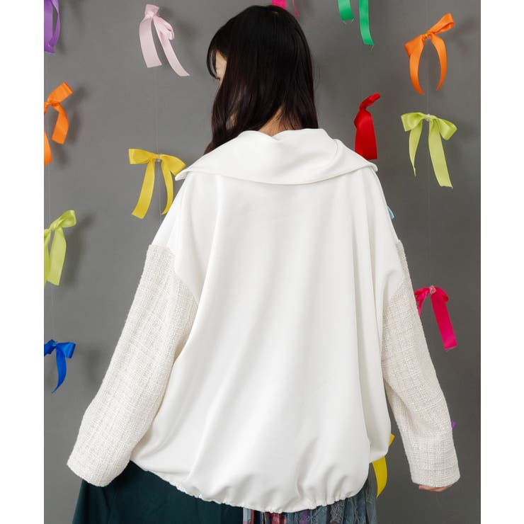 ダンボールニット×ツイード花刺繍ブルゾン | ScoLar | 詳細画像4 