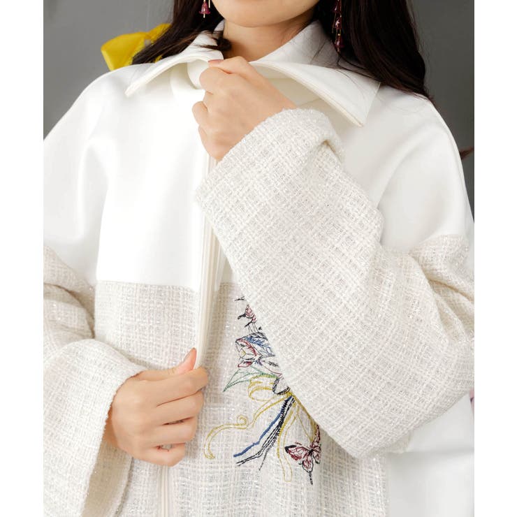 ダンボールニット×ツイード花刺繍ブルゾン | ScoLar | 詳細画像6 