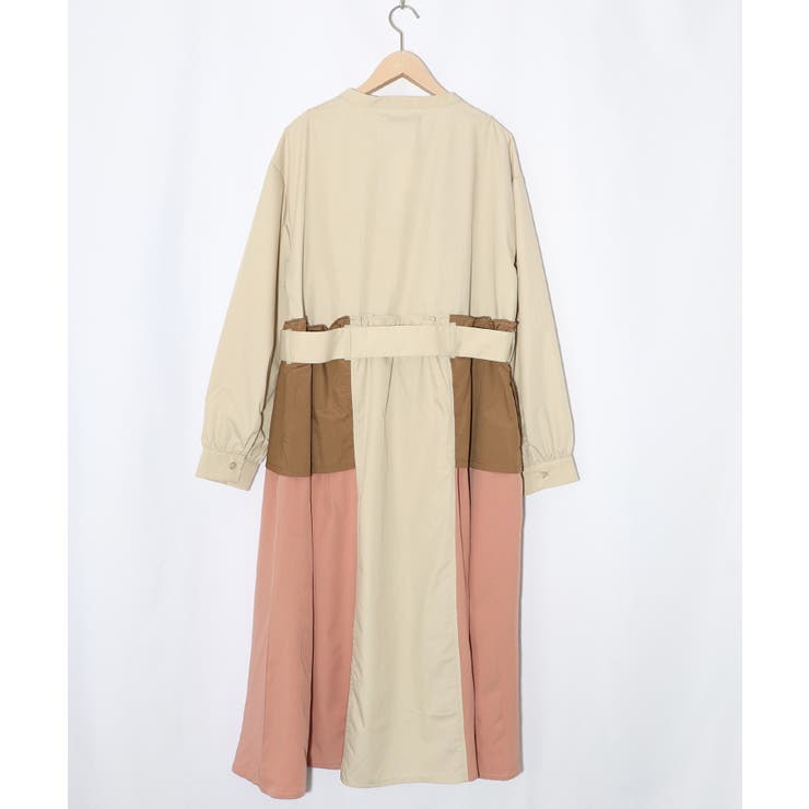 花刺繍トレンチコート風 異素材切替ワンピース | ScoLar | 詳細画像10 