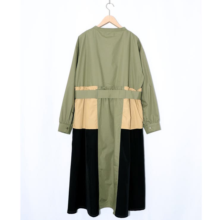 花刺繍トレンチコート風 異素材切替ワンピース | ScoLar | 詳細画像15 