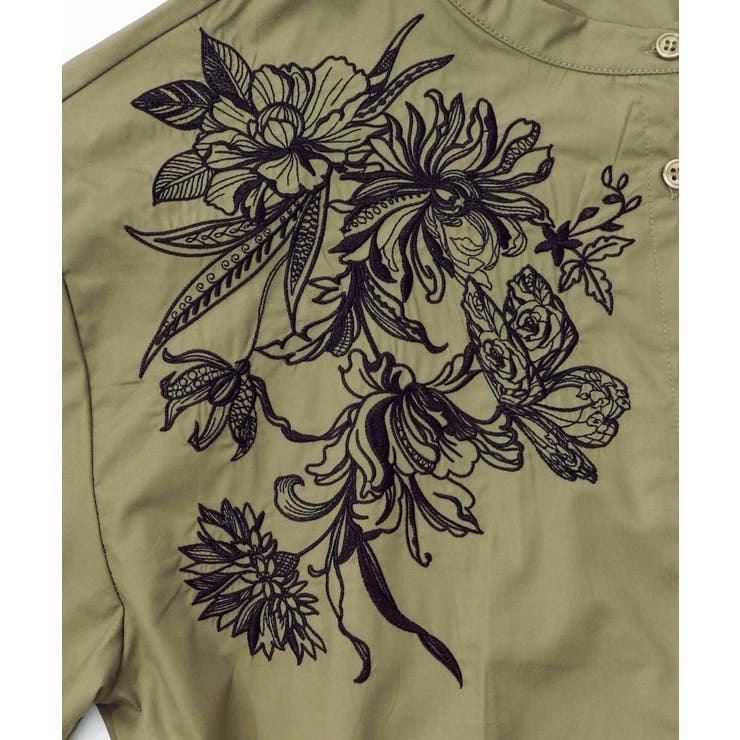 花刺繍トレンチコート風 異素材切替ワンピース | ScoLar | 詳細画像16 