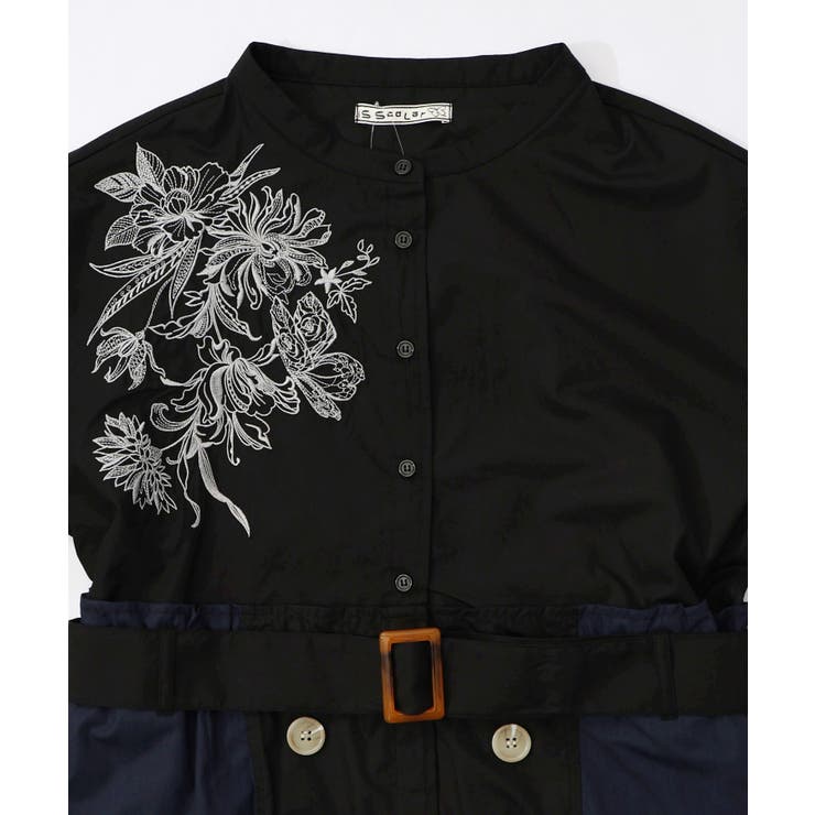 花刺繍トレンチコート風 異素材切替ワンピース | ScoLar | 詳細画像17 