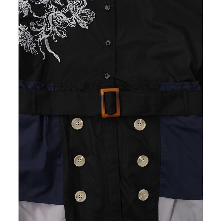 花刺繍トレンチコート風 異素材切替ワンピース | ScoLar | 詳細画像18 