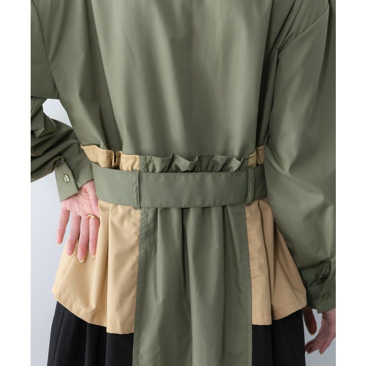 花刺繍トレンチコート風 異素材切替ワンピース | ScoLar | 詳細画像9 