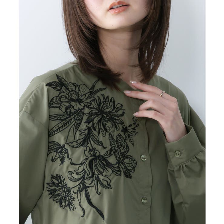 花刺繍トレンチコート風 異素材切替ワンピース | ScoLar | 詳細画像6 