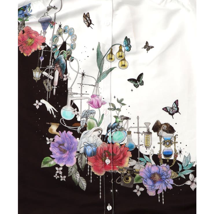 布帛ｘシフォン異素材切替バイカラー花柄シャツ | ScoLar | 詳細画像8 