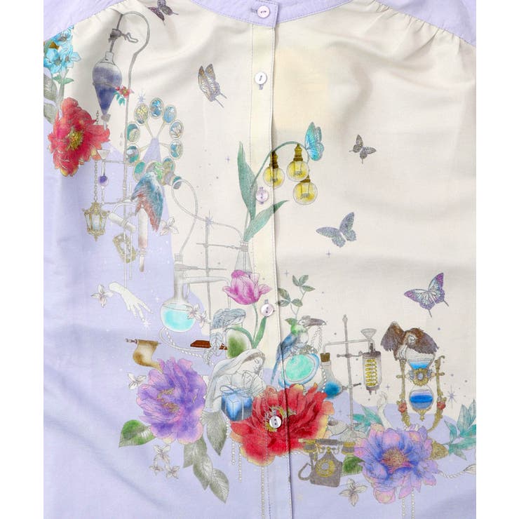 布帛ｘシフォン異素材切替バイカラー花柄シャツ | ScoLar | 詳細画像9 