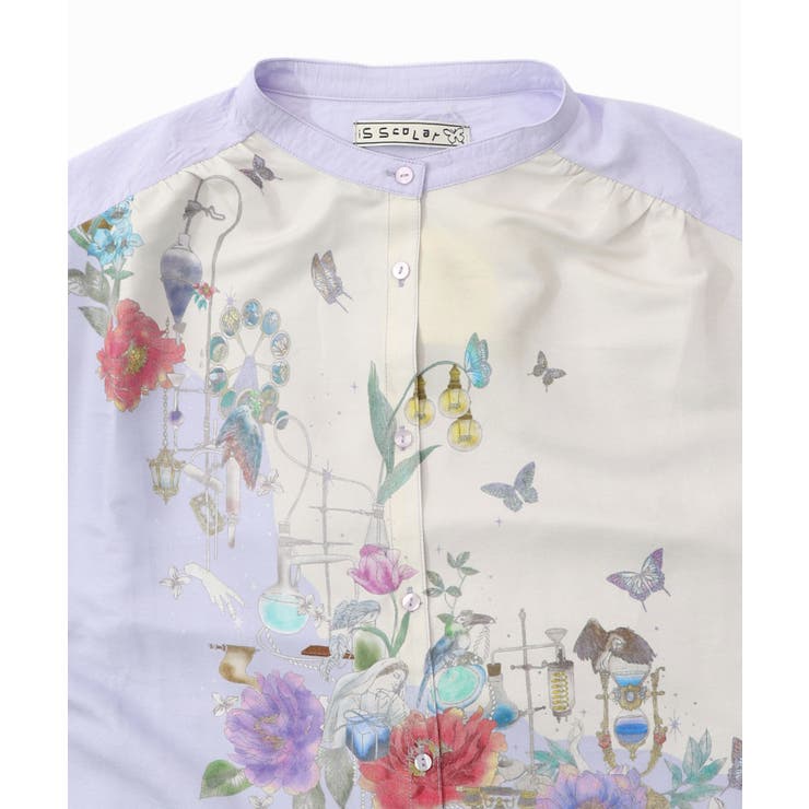 布帛ｘシフォン異素材切替バイカラー花柄シャツ | ScoLar | 詳細画像10 