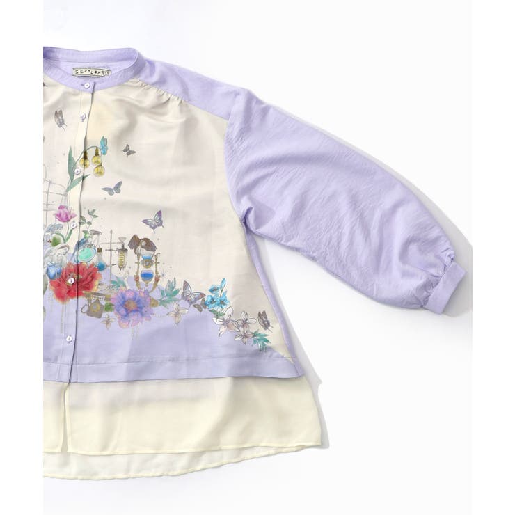 布帛ｘシフォン異素材切替バイカラー花柄シャツ | ScoLar | 詳細画像11 