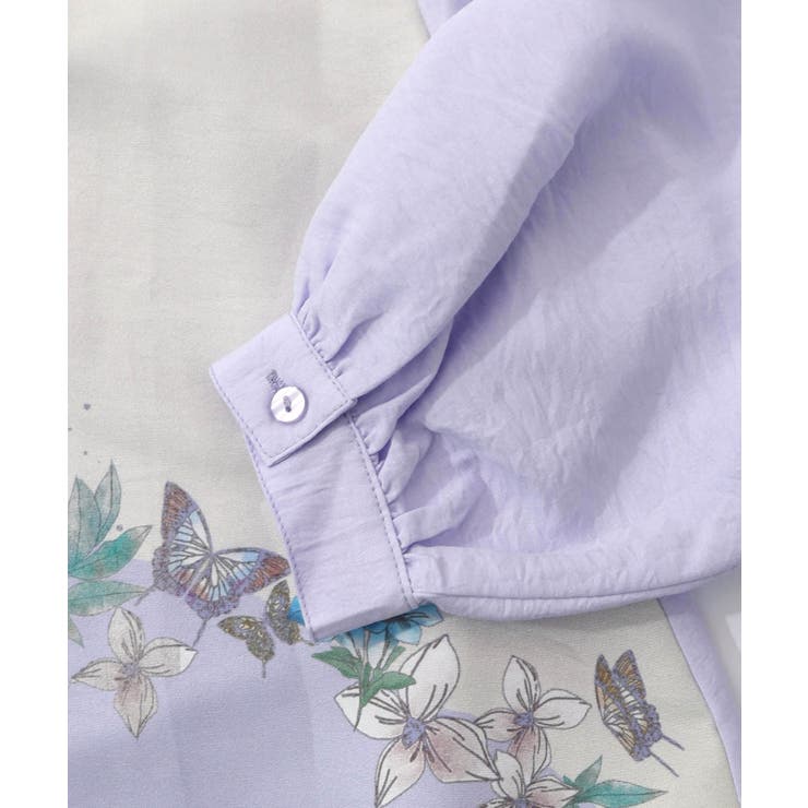 布帛ｘシフォン異素材切替バイカラー花柄シャツ | ScoLar | 詳細画像12 