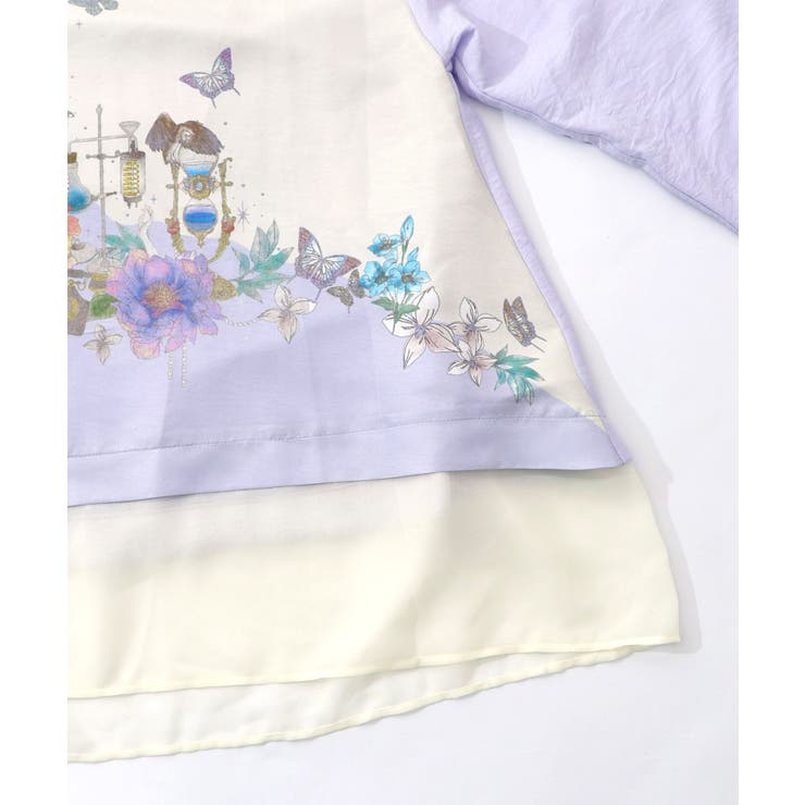 布帛ｘシフォン異素材切替バイカラー花柄シャツ | ScoLar | 詳細画像13 