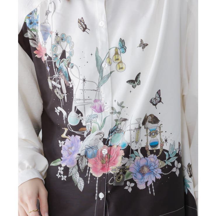 布帛ｘシフォン異素材切替バイカラー花柄シャツ | ScoLar | 詳細画像3 