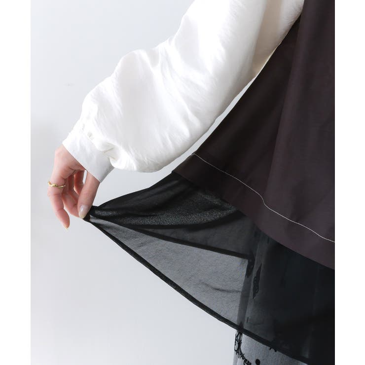 布帛ｘシフォン異素材切替バイカラー花柄シャツ | ScoLar | 詳細画像5 