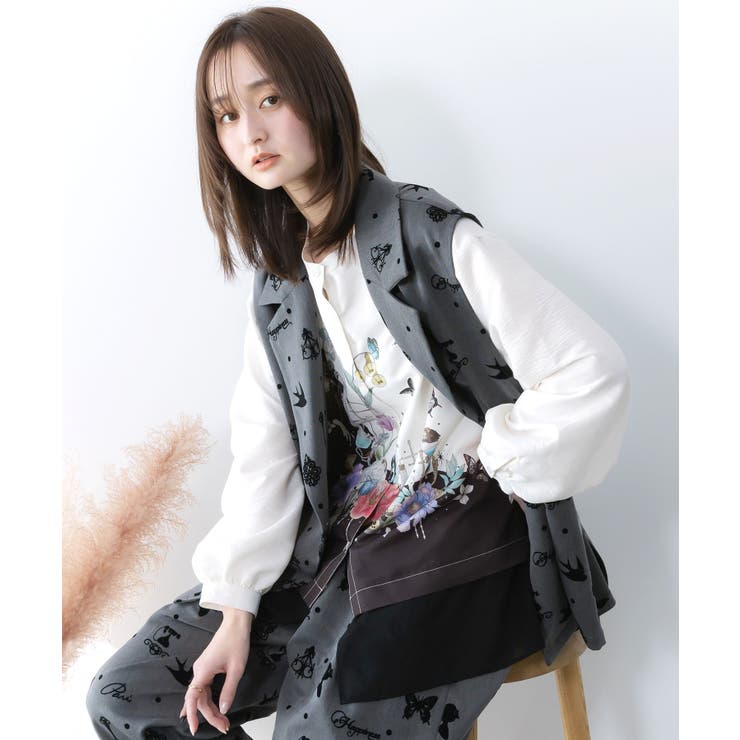 布帛ｘシフォン異素材切替バイカラー花柄シャツ | ScoLar | 詳細画像6 