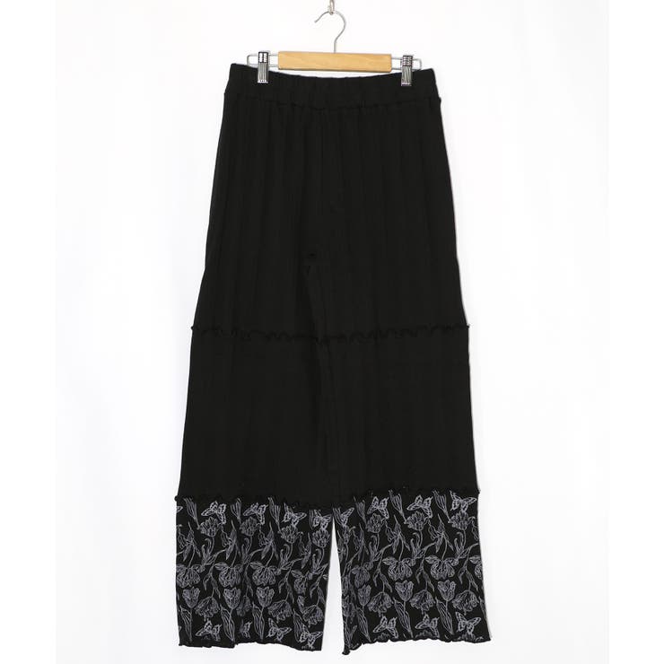 花蝶柄テレコ素材メロウ入りパンツ | ScoLar | 詳細画像8 