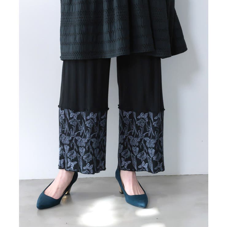花蝶柄テレコ素材メロウ入りパンツ | ScoLar | 詳細画像3 