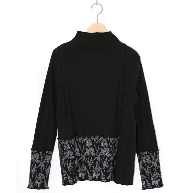 ブラック | 花蝶柄テレコ素材メロウ入りインナー | ScoLar