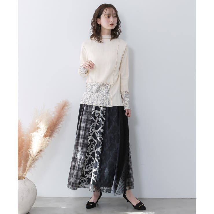 花蝶柄テレコ素材メロウ入りインナー | ScoLar | 詳細画像1 