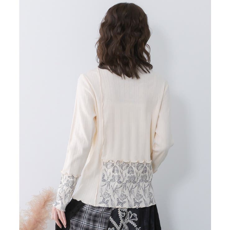 花蝶柄テレコ素材メロウ入りインナー | ScoLar | 詳細画像4 