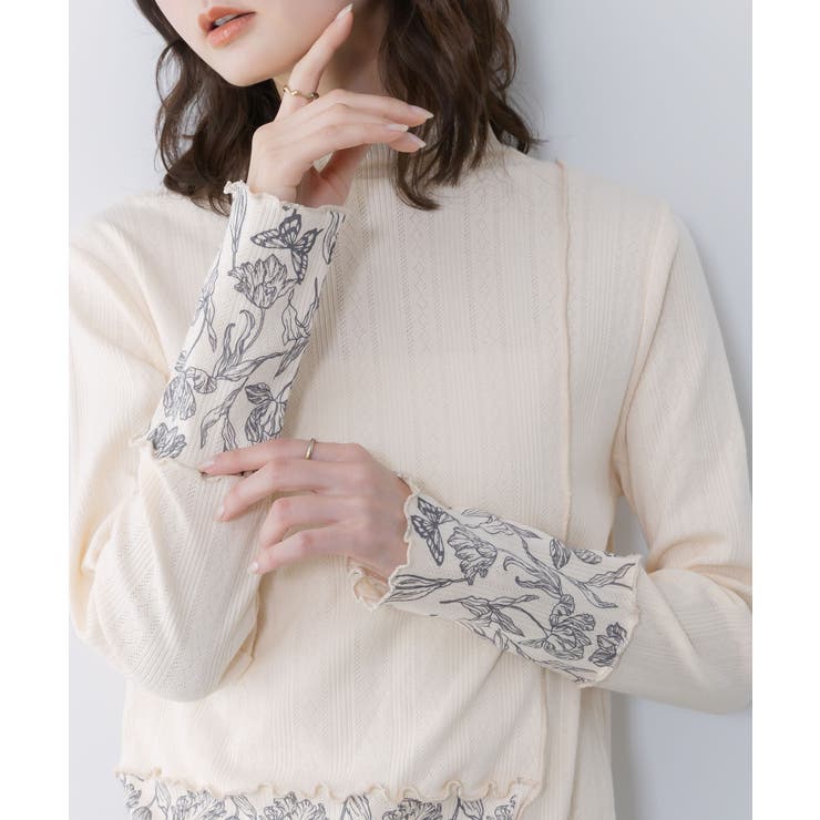 花蝶柄テレコ素材メロウ入りインナー | ScoLar | 詳細画像6 