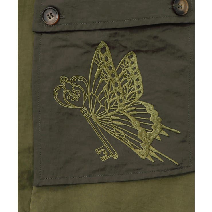 蝶鍵モチーフ刺繍 ナイロン×デニム切替配色スカート | ScoLar | 詳細画像11 