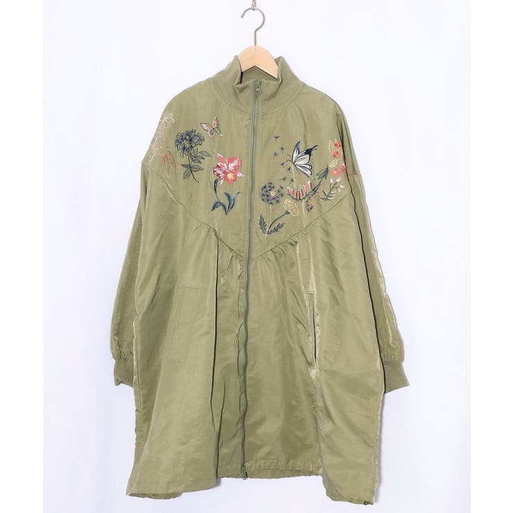 カーキ | リボン×花刺繍ドルマンスリーブブルゾン | ScoLar