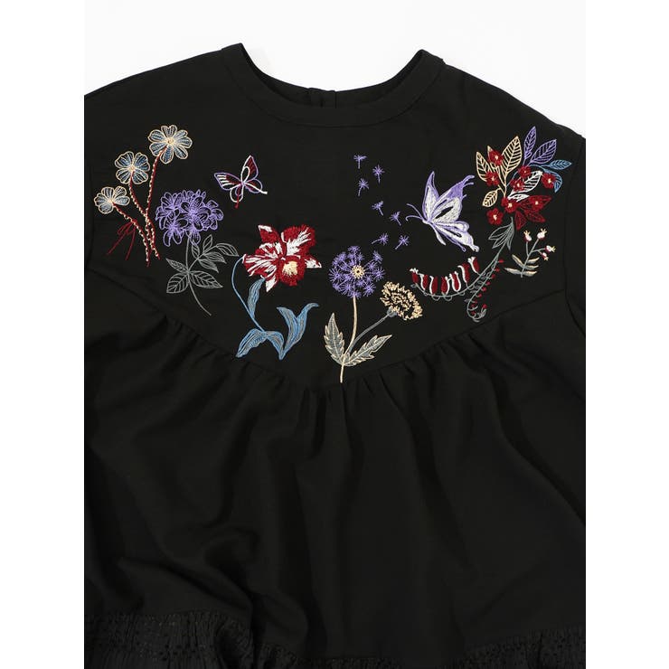 花蝶刺繍シャーリング生地ティアード風ワンピース | ScoLar | 詳細画像12 