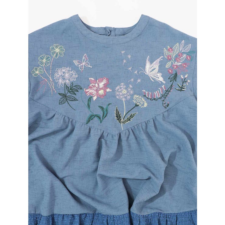 花蝶刺繍シャーリング生地ティアード風ワンピース | ScoLar | 詳細画像14 