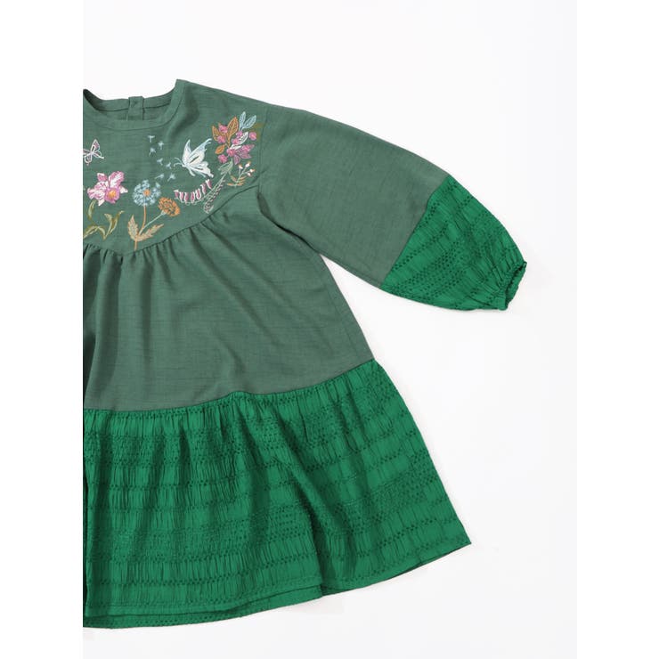 花蝶刺繍シャーリング生地ティアード風ワンピース | ScoLar | 詳細画像17 