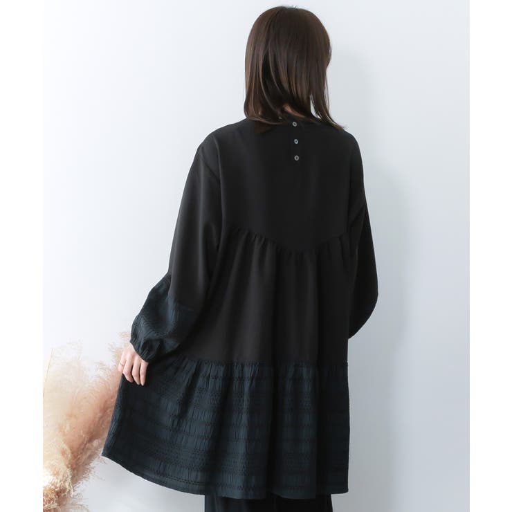 花蝶刺繍シャーリング生地ティアード風ワンピース | ScoLar | 詳細画像5 