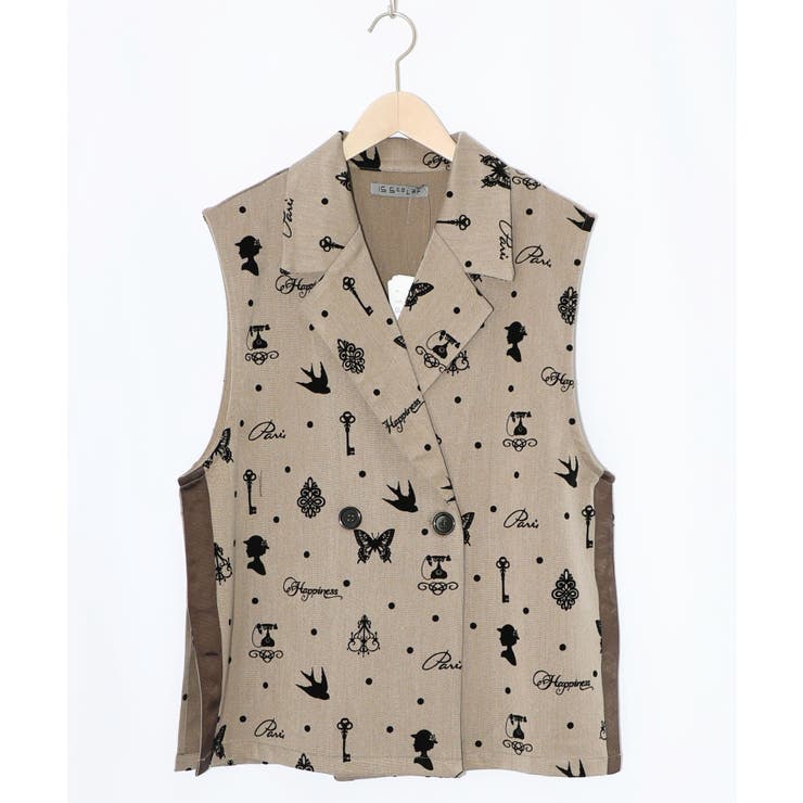 ベージュ | アンティーク調フロッキープリントベスト | ScoLar