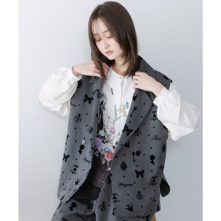 アンティーク調フロッキープリントベスト | ScoLar | 詳細画像2 