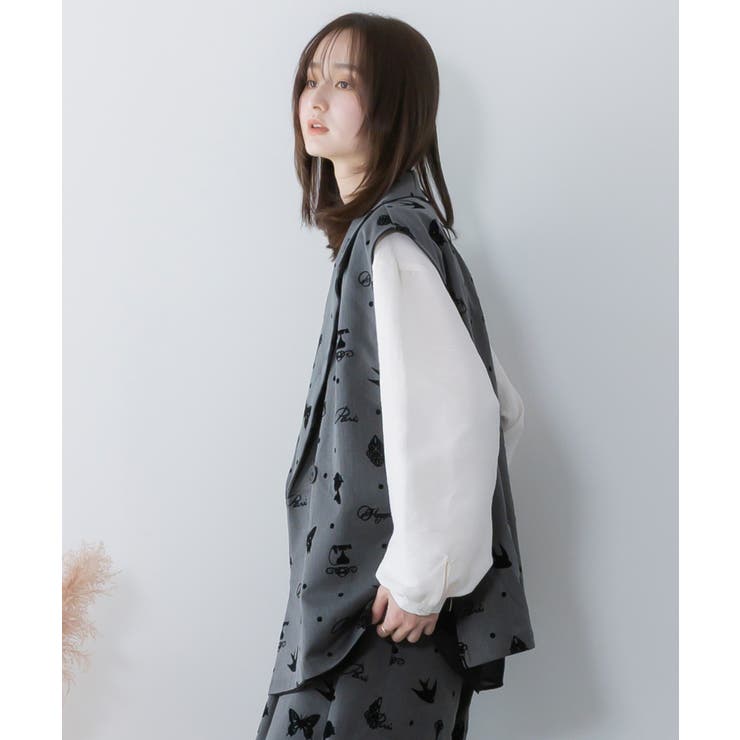 アンティーク調フロッキープリントベスト | ScoLar | 詳細画像3 