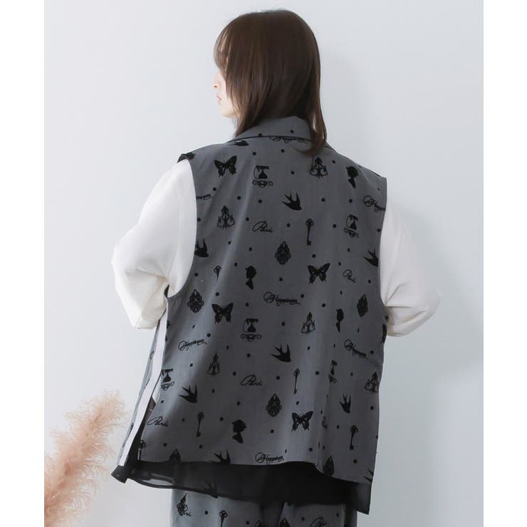 アンティーク調フロッキープリントベスト | ScoLar | 詳細画像4 