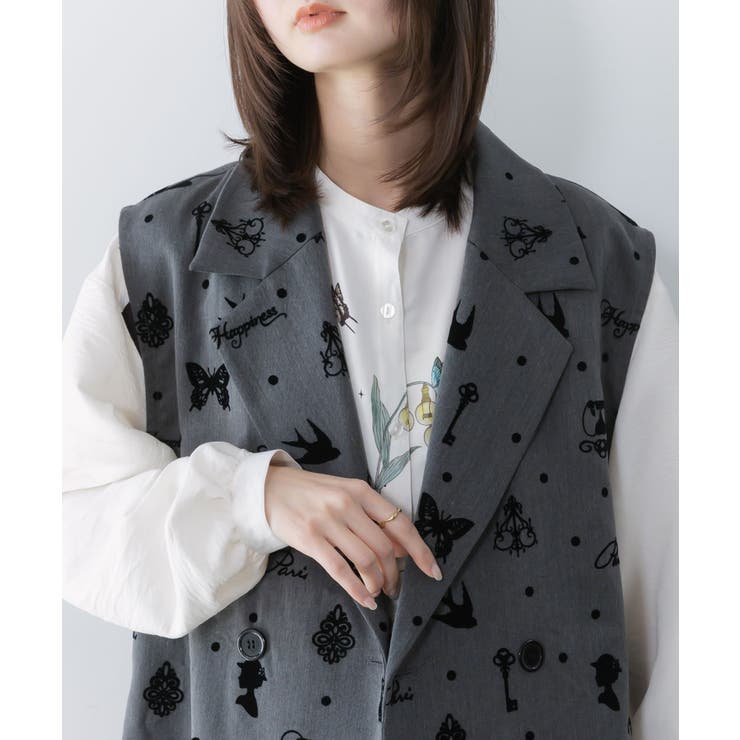 アンティーク調フロッキープリントベスト | ScoLar | 詳細画像6 