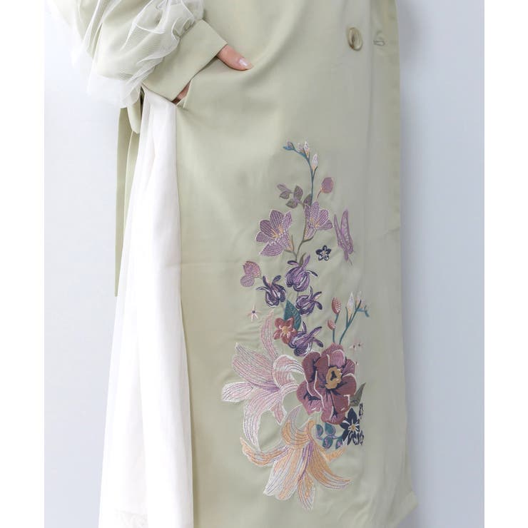 チュール重ね花刺繍ロングコート | ScoLar | 詳細画像9 