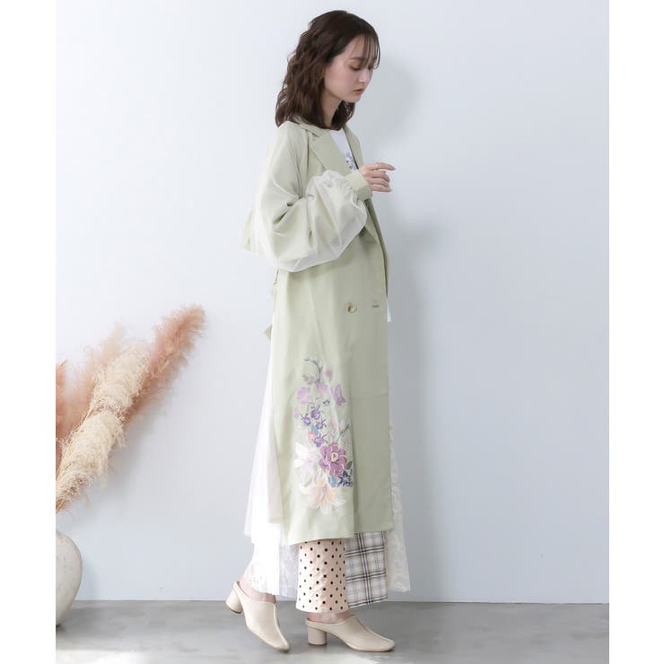 チュール重ね花刺繍ロングコート | ScoLar | 詳細画像6 