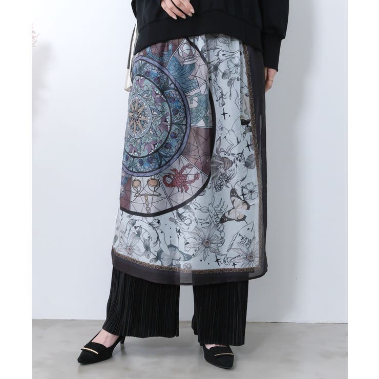 ブラック | 星座ステンドグラス柄シアー×ボドレー素材パンツ | ScoLar