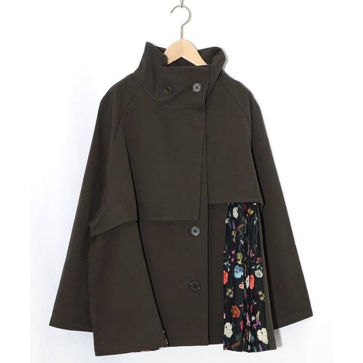 チャコールグレー | クラシカル柄プリーツ×ツイルトレンチ風コート | ScoLar