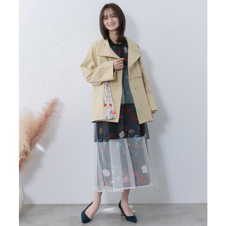 クラシカル柄プリーツ×ツイルトレンチ風コート | ScoLar | 詳細画像1 