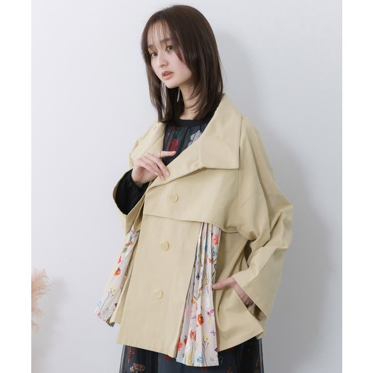 クラシカル柄プリーツ×ツイルトレンチ風コート | ScoLar | 詳細画像3 