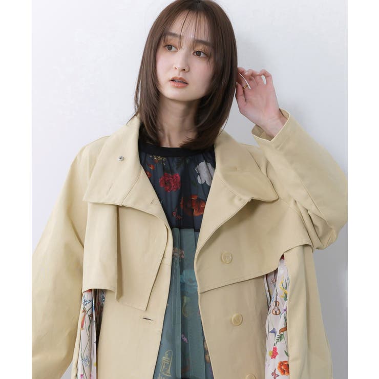 クラシカル柄プリーツ×ツイルトレンチ風コート | ScoLar | 詳細画像6 