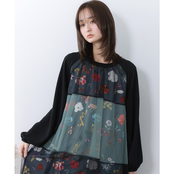 クラシカル花柄チュール重ねワンピース | ScoLar | 詳細画像1 