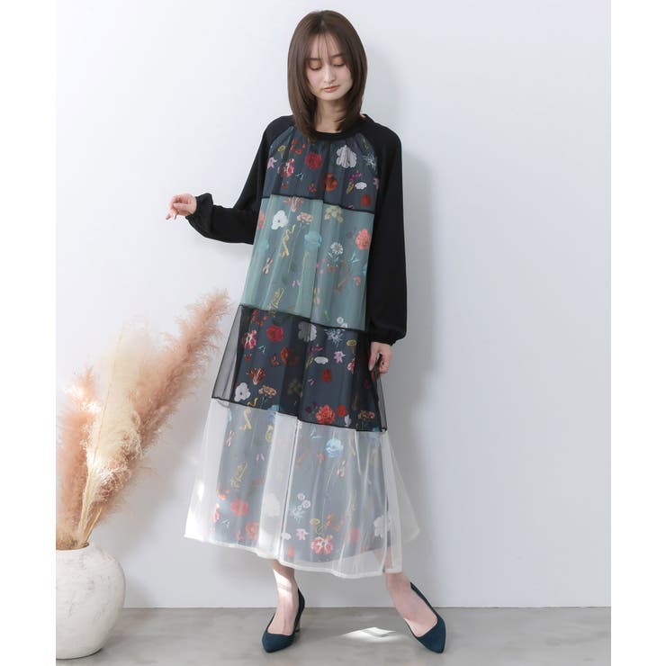 クラシカル花柄チュール重ねワンピース | ScoLar | 詳細画像2 