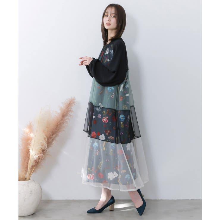 クラシカル花柄チュール重ねワンピース | ScoLar | 詳細画像3 