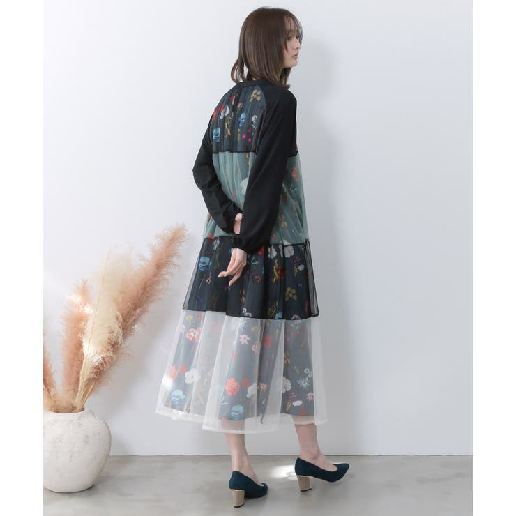 クラシカル花柄チュール重ねワンピース | ScoLar | 詳細画像5 